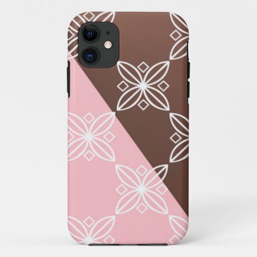 Roze en chocoladebruin bloempatroon Case-Mate iPhone case (Achterkant)