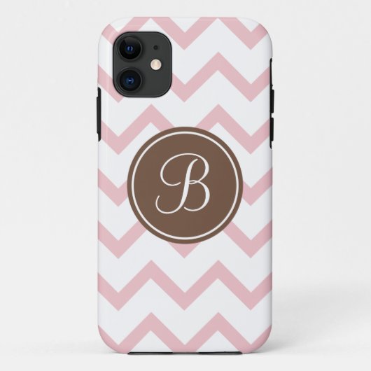 Roze en chocoladebruine monogram Case-Mate iPhone case (Achterkant)