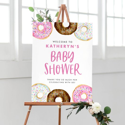 Roze en Chocolate Donuts Baby shower Welkom Poster