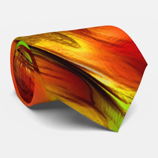 Roze en chroomgele vlekken, hete kleuren stropdas (Opgerold)