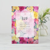 Roze en citroen bloemen bruiloft monogram kaart (Staand voorkant)