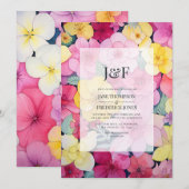 Roze en citroen bloemen bruiloft monogram kaart (Voorkant / Achterkant)