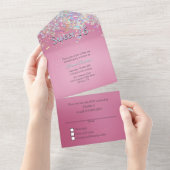 Roze en Confetti Sweet 16 All In One Uitnodiging (Afscheurbaar)