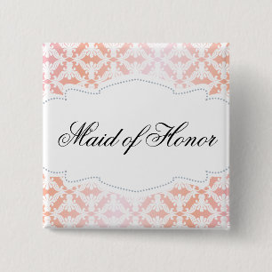 Roze en Coral Damask Maid of Honor Vierkante Button 5,1 Cm