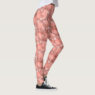 Roze en Coral Tropical Floral Pattern Leggings