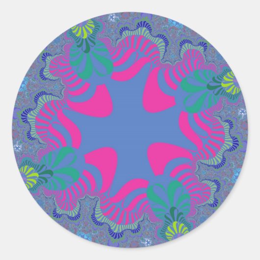 Roze en Cornflower Blue Cross Ronde Sticker (Voorkant)