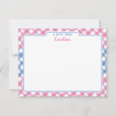 Roze en cornflower Blue Preppy Gingham Stationery Notitiekaartje (Voorkant)