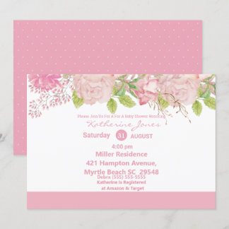 Roze en Cream Floral Baby shower Kaart