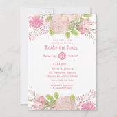 Roze en Cream Floral Baby shower Kaart (Voorkant)