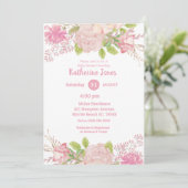 Roze en Cream Floral Baby shower Kaart (Staand voorkant)