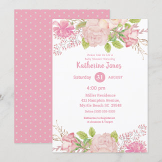 Roze en Cream Floral Baby shower Kaart