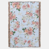 Roze en  Cream Floral op blauw Deken (Voorkant Verticaal)