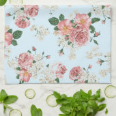 Roze en  Cream Floral op blauw Theedoek (Gevouwen)