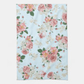 Roze en  Cream Floral op blauw Theedoek (Verticaal)