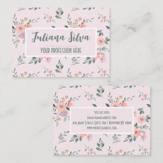 Roze en Cream Floral Visitekaartje (Voorkant / Achterkant)