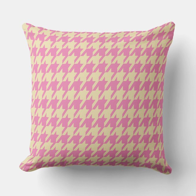 Roze en Cream-houndstooth Grote Tegels Kussen (Voorkant)