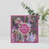 Roze en Cream Kerstmis 4 Square Foto's Collage Feestdagenkaart (Staand voorkant)
