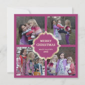 Roze en Cream Kerstmis 4 Square Foto's Collage Feestdagenkaart (Voorkant)