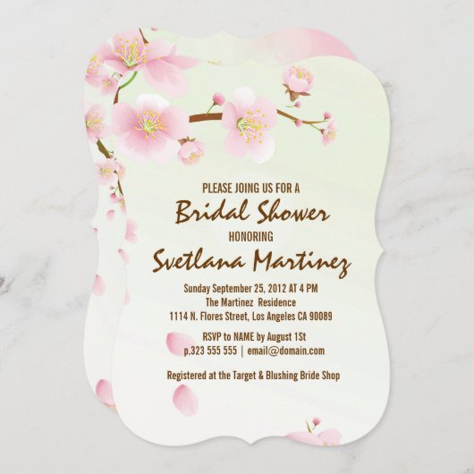 Roze en Cream Magnolia Blossom Bridal Show nodigt Kaart (Voorkant / Achterkant)