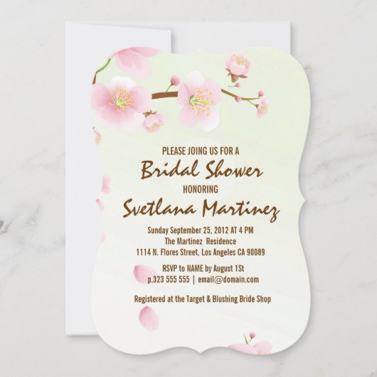 Roze en Cream Magnolia Blossom Bridal Show nodigt Kaart (Voorkant)