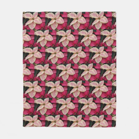 Roze en Cream Marble Poinsettia Holiday Fleece Deken (Voorkant)