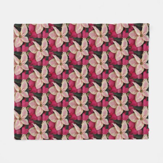 Roze en Cream Marble Poinsettia Holiday Fleece Deken (Voorkant (Horizontaal))