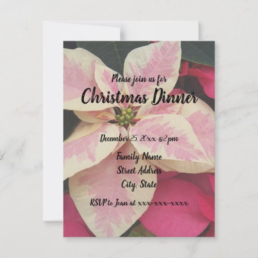 Roze en Cream Marble Poinsettia Kerstmis Kaart (Voorkant)