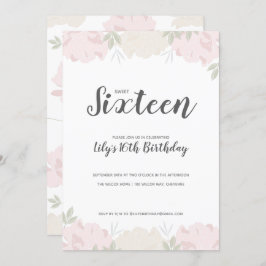 Roze en Cream Peonies Sweet 16 Birthday Party Kaart
