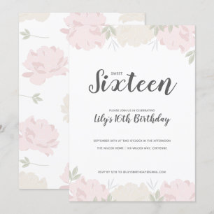 Roze en Cream Peonies Sweet 16 Birthday Party Kaart