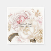Roze en Cream Roos Pioen Bruiloft Papier Servetten (Voorkant)