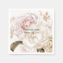 Roze en Cream Roos Pioen Bruiloft Papier Servetten