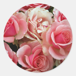 Roze en Cream Rozen Boeket Bloemen Ronde Sticker