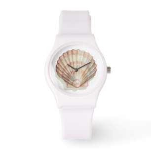 Roze en Cream Seashell Horloge
