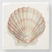 Roze en Cream Seashell Stenen Onderzetter (Voorkant)