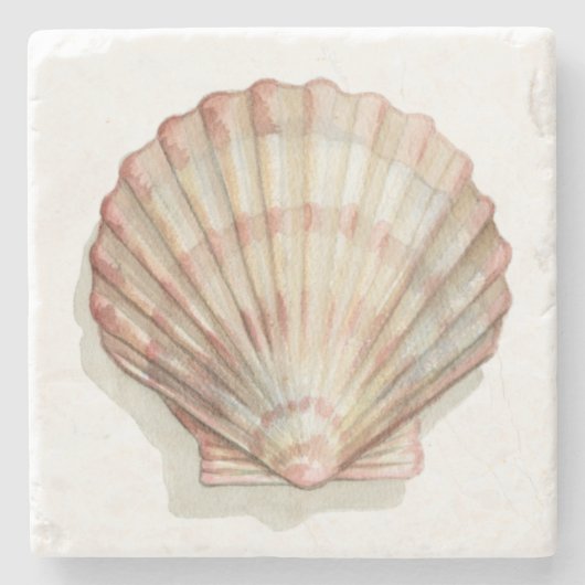 Roze en Cream Seashell Stenen Onderzetter (Voorkant)