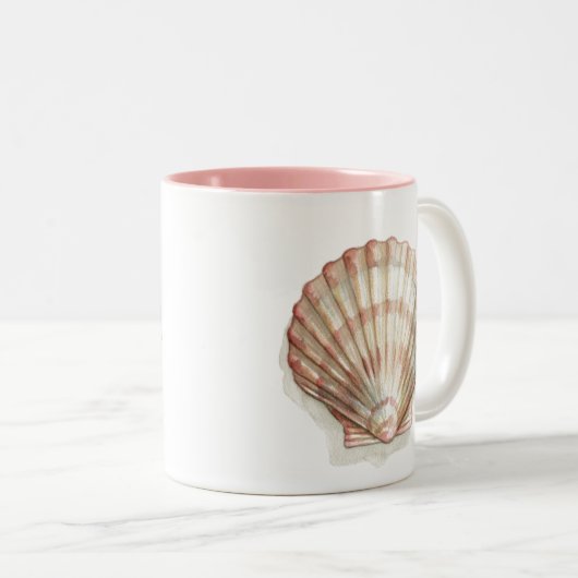 Roze en Cream Seashell Tweekleurige Koffiemok (Voorkant rechts)