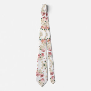 Roze en Cream Vintage Floral Stropdas