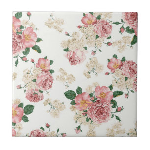 Roze en Cream Vintage Floral Tegeltje