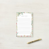 Roze en Cream  Waterverf Floral naam Post-it® Notes (Op bureau)