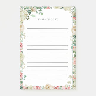 Roze en Cream  Waterverf Floral naam Post-it® Notes