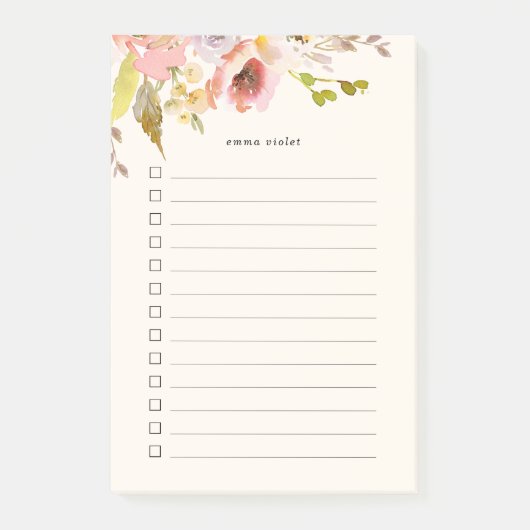 Roze en Cream Waterverf Floral om lijst te doen Post-it® Notes (Voorkant)