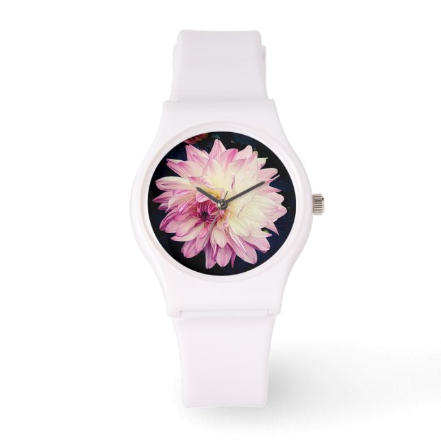 Roze en crème bloem horloge (Voorkant)