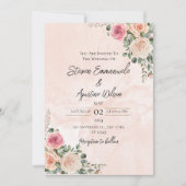 Roze en Crème Bloemen Huwelijksuitnodiging Kaart (Voorkant)