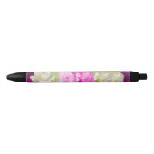 Roze en Crème Bloemen Inktpen Zwarte Inkt Pen (Voorkant)