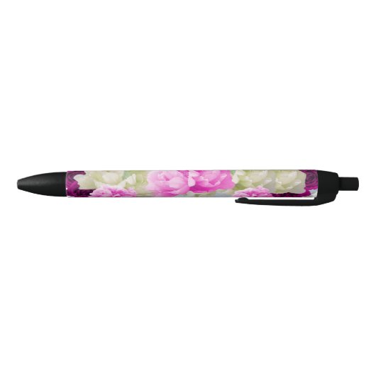 Roze en Crème Bloemen Inktpen Zwarte Inkt Pen (Bodem)