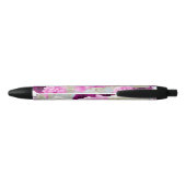 Roze en Crème Bloemen Inktpen Zwarte Inkt Pen (Achterkant)