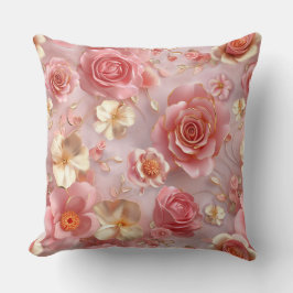 Roze en crème bloemen op pastelachtergrond kussen