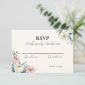 Roze en crème bloemen RSVP kaarten (Staand voorkant)