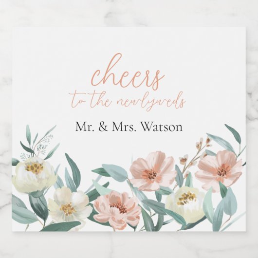 Roze en crème bloemige wijn label ontwerp pasgetro sparkling wijnetiket (Enkel label)