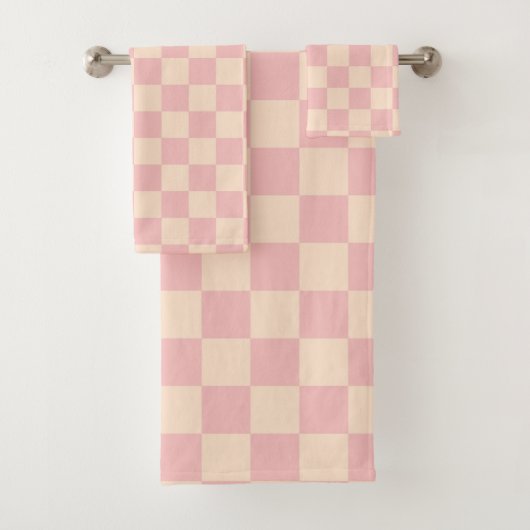 Roze en Crème Checkerboard Bad Handdoek (Insitu)